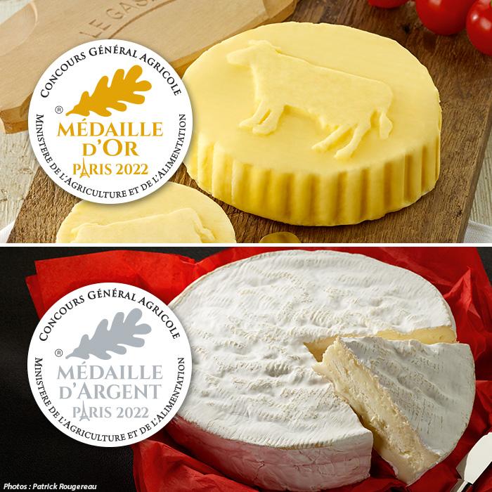 Fromagerie Réo récompense Concours général agricole 2022 Médaille or beurre de baratte doux médaille argent grand fromage brie 1Kg
