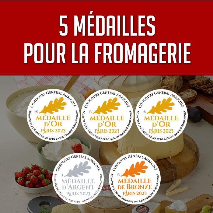 Récompenses 5 médailles Concours général agricole 2023 Fromagerie Réo Le Gaslonde Normandie or beurre baratte doux salé creme fraiche epaisse grand fromage brie 1Kg fromage frais fromage blanc traditionnel fournisseur crémier 