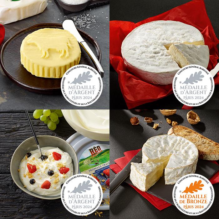 Fromagerie Réo médailles Concours général agricole 2024 CGA camembert de normandie AOP médailles crème fraiche épaisse grand fromage fromage blanc lissé beurre de barate 