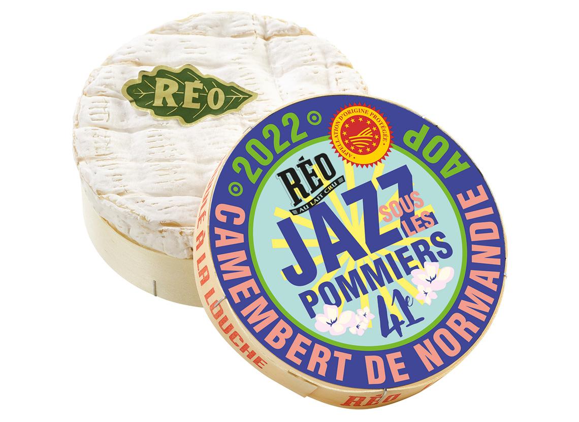 Camembert AOP Réo aux couleurs de la 41ème édition du Festival Jazz sous les pommiers à Coutances en Normandie.