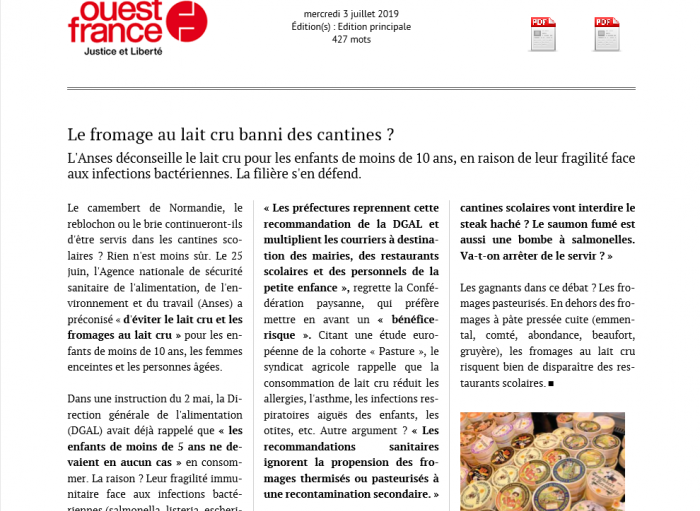 Article : Le fromage au lait cru banni des cantines ? 